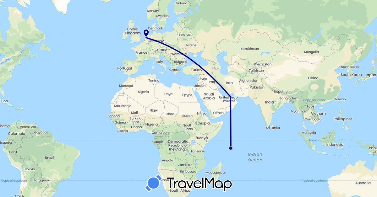 TravelMap itinerary: driving in United Arab Emirates, Netherlands, Seychelles (Africa, Asia, Europe)